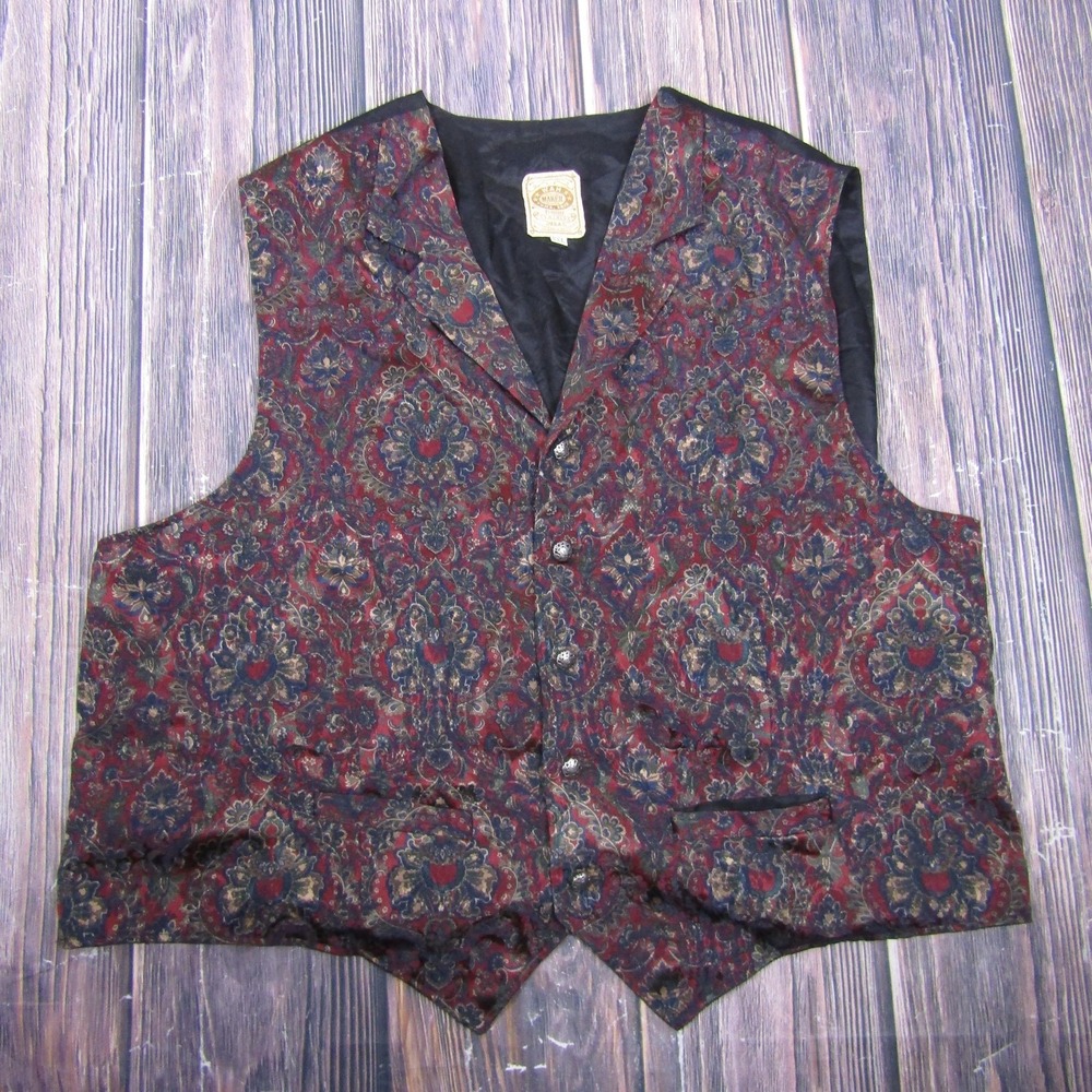 Vintage Wah Maker Vest Unisex XXL Red Paisley Lined Collared Belted Pockets USA